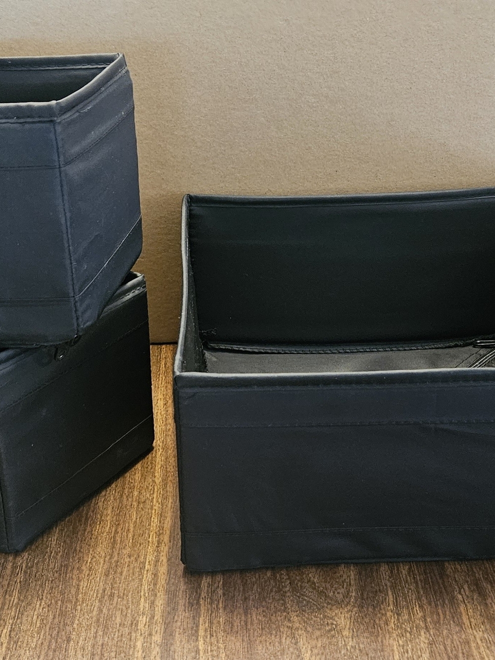 Black Fabric Storage Bins - Set of 3